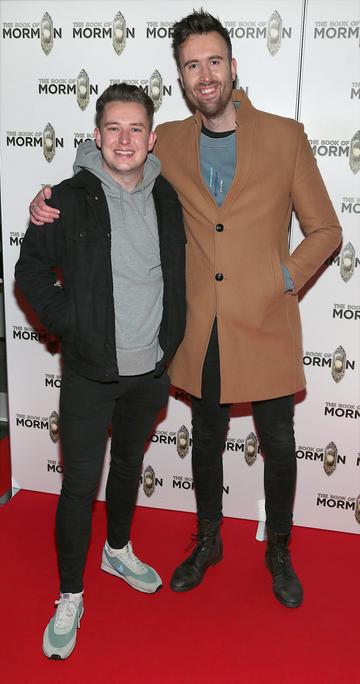 Graham O Toole and Nathan O Reilly pictured at the opening of the musical 'The Book of Mormon' at the Bord Gais Energy Theatre,Dublin.
Pic Brian McEvoy