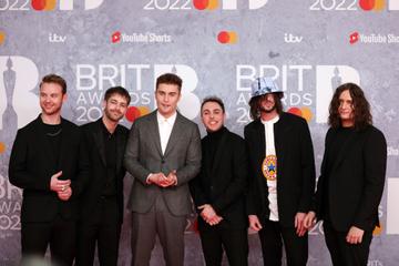 Sam Fender and his band won the new category award 'Best Rock/Alternative Band' at the BRIT Awards. 
(Photo by JMEnternational/Getty Images)