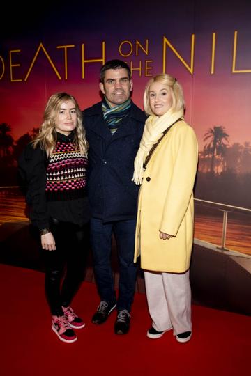 Bernard Dunne is pictured with daughter Caoimhe and wife Pamela at the special preview screening of 20th Century Studios, Death On The Nile in the Stella Cinema Rathmines. Picture Andres Poveda