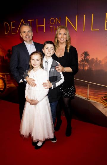 Irish film editor Úna Ní Dhonghaíle pictured at the special preview screening of 20th Century Studios, Death On The Nile, with her husband Julien, and children Danny (13) and Naomi (10) in the Stella Cinema Rathmines. Picture Andres Poveda