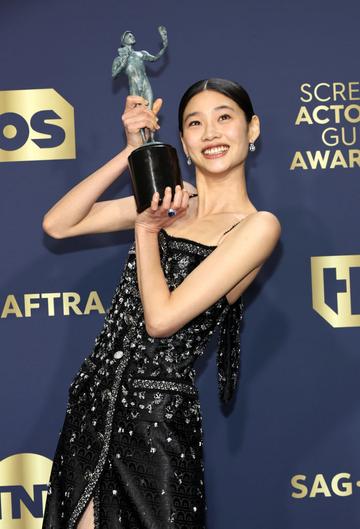 HoYeon Jung won the award for Outstanding Performance by a Female Actor in a Drama Series for Squid Game. (Photo by Amy Sussman/WireImage)
