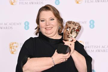 Joanna Scanlan, winner of the Best Actress award for "After Love", poses in the Winners Room at the EE British Academy Film Awards 2022 at Royal Albert Hall on March 13, 2022 in London, England. (Photo by Dave J Hogan/Getty Images)
