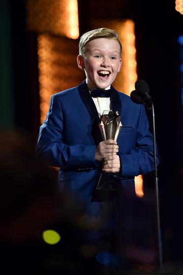 Jude Hill accepts the Best Young Actor/Actress award for "Belfast" onstage during the 27th Annual Critics Choice Awards.  (Photo by Alberto E. Rodriguez/Getty Images for Critics Choice Association)