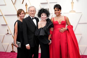 (L-R) Kristie Macosko Krieger, Ariana DeBose, Rita Moreno and Steven Spielberg attend the 94th Annual Academy Awards at Hollywood and Highland on March 27, 2022 in Hollywood, California. (Photo by Kevin Mazur/WireImage)