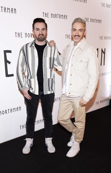 Kieran Clarke and Dillon St Paul pictured at the Irish premiere screening of The Northman at the Light House Cinema in cinema's from Friday 15th April. Picture Andres Poveda
