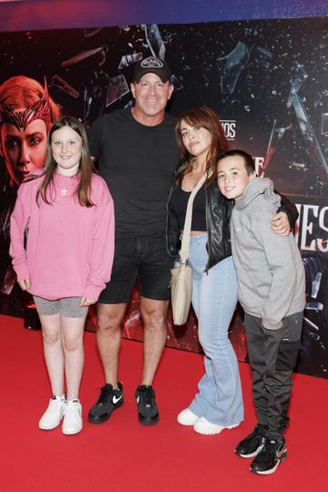 Maclean Burke with daughter Beau-Belle (10) and girlsfriend Cat Nolan and son Jamie (11) pictured at a special preview screening of Marvel Studios Doctor Strange in the Multiverse of Madness at Cineworld Dublin. Picture Andres Poveda