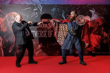 Gerry Begley as Dr Strange battles his father Stephen Begley on the red carpet at a special preview screening of Marvel Studios Doctor Strange in the Multiverse of Madness at Cineworld Dublin. Picture Andres Poveda