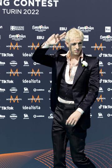 San Marino’s Achille Lauro pictured on the Turquoise Carpet in Turin for the Eurovision Song Contest 2022 Opening Ceremony at the Venaria Reale. Picture Andres Poveda