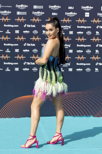 Irish Eurovision hopeful Brooke Scullion is pictured on the Turquoise Carpet in Turin for the Eurovision Song Contest 2022 Opening Ceremony at the Venaria Reale. Picture Andres Poveda