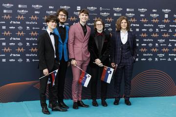 Slovenia’s LPS pictured on the Turquoise Carpet in Turin for the Eurovision Song Contest 2022 Opening Ceremony at the Venaria Reale. Picture Andres Poveda