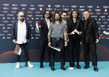 Bulgaria’s Intelligent Music Project pictured on the Turquoise Carpet in Turin for the Eurovision Song Contest 2022 Opening Ceremony at the Venaria Reale. Picture Andres Poveda