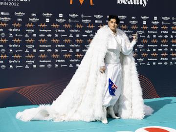 Australia’s Sheldon Tiley pictured on the Turquoise Carpet in Turin for the Eurovision Song Contest 2022 Opening Ceremony at the Venaria Reale. Picture Andres Poveda