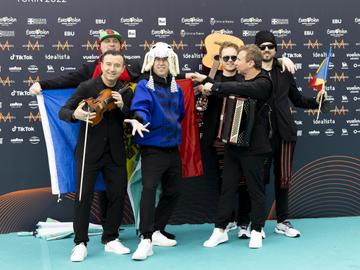 Moldova’s Zdob și Zdub and Advahov Brothers pictured on the Turquoise Carpet in Turin for the Eurovision Song Contest 2022 Opening Ceremony at the Venaria Reale. Picture Andres Poveda