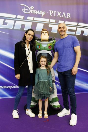 Danni and Riya Cullen (5) with Ray Shah pictured at the special preview screening of Disney Pixar LIGHTYEAR in the Odeon Cinema Dublin. LIGHTYEAR will be in cinemas from June 17th. Picture Andres Poveda