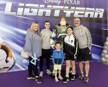 Sarah, Alex (14), Max (4), Isabelle (11) and Rob Connolly pictured at the special preview screening of Disney Pixar LIGHTYEAR in the Odeon Cinema Dublin. LIGHTYEAR will be in cinemas from June 17th. Picture Andres Poveda
