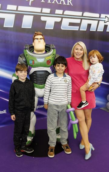 Izabela Bux with Charley, Mikey and Bradley pictured at the special preview screening of Disney Pixar LIGHTYEAR in the Odeon Cinema Dublin. LIGHTYEAR will be in cinemas from June 17th. Picture Andres Poveda