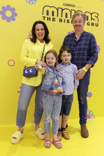 Triona McCarthy and William White with Mini and Max at the Irish premiere of Minions: The Rise of Gru at Movies @ The Square in the first premiere event since its opening. Minions: The Rise of Gru is in cinemas July 1. Picture Andres Poveda
