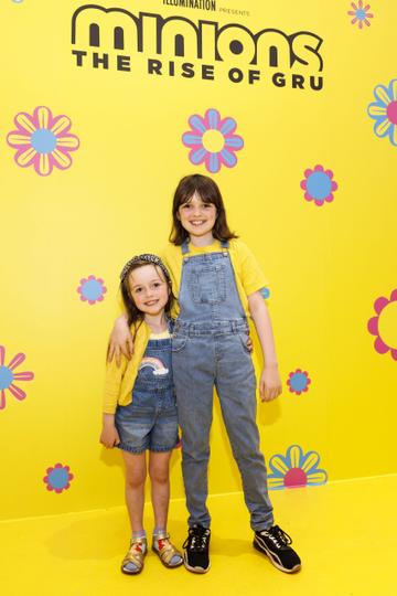 Marnie (5) and Penny Lynch (9) at the Irish premiere of Minions: The Rise of Gru at Movies @ The Square in the first premiere event since its opening. Minions: The Rise of Gru is in cinemas July 1. Picture Andres Poveda