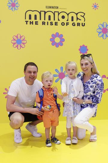Karl, Zac (2), Mila (4) and  Justine O'Sullivan at the Irish premiere of Minions: The Rise of Gru at Movies @ The Square in the first premiere event since its opening. Minions: The Rise of Gru is in cinemas July 1. Picture Andres Poveda