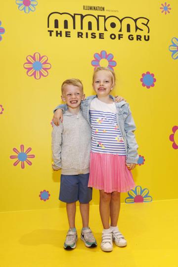 Jack (6) and Mia  Heegan(8) at the Irish premiere of Minions: The Rise of Gru at Movies @ The Square in the first premiere event since its opening. Minions: The Rise of Gru is in cinemas July 1. Picture Andres Poveda