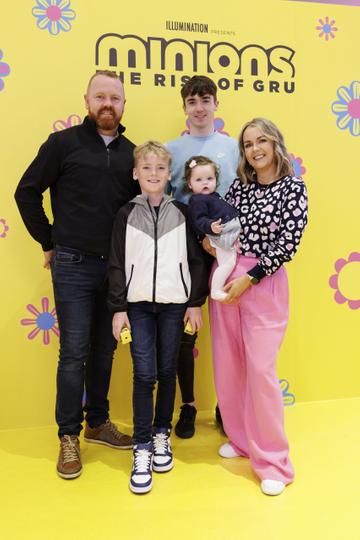 Enda, TJ (9) Sennan (17) Isla (7months) and Eileen Loughlin at the Irish premiere of Minions: The Rise of Gru at Movies @ The Square in the first premiere event since its opening. Minions: The Rise of Gru is in cinemas July 1. Picture Andres Poveda