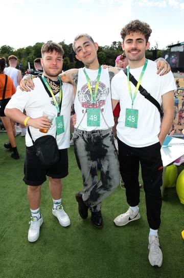 Ryan Mar, Jamie Lo and Aidan Leeson pictured at 48's #Area48 at Longitude festival in Marlay Park, Dublin. Area 48 was the go to place for well known faces at the festival this weekend. Guests soaked up the atmosphere while enjoying an unrivalled view of their favourite main stage headline acts.
Picture: Brian McEvoy
