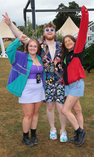 Lauren Doyle, Darragh Mulhall and Eva McDonald, from Carlow, pictured as festival-goers celebrate the launch of 3 All For Music at the 3Charge &amp; Chill area at Electric Picnic. Over the festival weekend, 3Charge &amp; Chill is providing fans with the perfect place  to chill out and take a quick break between catching their favourite artists on the exclusive Sky Deck.
Pic: Brian McEvoy 