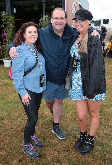 Roisin Reilly, Chris Doyle and Shona Ryan pictured as festival-goers celebrate the launch of 3 All For Music at the 3Charge &amp; Chill area at Electric Picnic. Over the festival weekend, 3Charge &amp; Chill is providing fans with the perfect place  to chill out and take a quick break between catching their favourite artists on the exclusive Sky Deck.
Pic: Brian McEvoy 