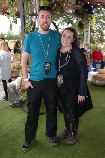 Joe McGucken and Maire McGucken pictured as festival-goers celebrate the launch of 3 All For Music at the 3Charge &amp; Chill area at Electric Picnic. Over the festival weekend, 3Charge &amp; Chill is providing fans with the perfect place  to chill out and take a quick break between catching their favourite artists on the exclusive Sky Deck.
Pic: Brian McEvoy 