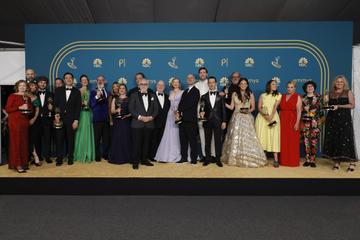 Cast and Crew of Succession, winners of Outstanding Drama Series, pose in the press room during the 74th Primetime Emmys at Microsoft Theater on September 12, 2022 in Los Angeles, California. (Photo by Frazer Harrison/Getty Images)