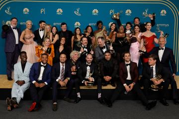Cast and Crew of "Ted Lasso", winners of Outstanding Comedy Series, pose in the press room during the 74th Primetime Emmys at Microsoft Theater on September 12, 2022 in Los Angeles, California. (Photo by Frazer Harrison/Getty Images)