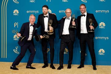 (L-R) Mike White, David Bernard, Mark Kamine and Nick Hall, winners of Outstanding Limited or Anthology Series or Movie for "The White Lotus", pose in the press room during the 74th Primetime Emmys at Microsoft Theater on September 12, 2022 in Los Angeles, California. (Photo by Frazer Harrison/Getty Images)
