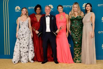 (L-R) Sydney Sweeney, Natasha Rothwell, Mike White, Connie Britton, Jennifer Coolidge, and Alexandra Daddario, winners of Outstanding Limited or Anthology Series or Movie for "The White Lotus" pose in the press room during the 74th Primetime Emmys at Microsoft Theater on September 12, 2022 in Los Angeles, California. (Photo by Frazer Harrison/Getty Images)