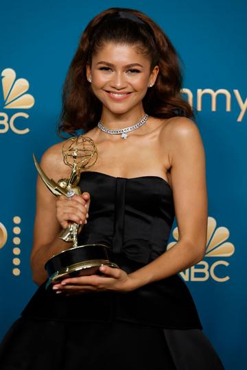 Zendaya, winner of Outstanding Lead Actress in a Drama Series for “Euphoria,” poses in the press room during the 74th Primetime Emmys at Microsoft Theater on September 12, 2022 in Los Angeles, California. (Photo by Frazer Harrison/Getty Images)