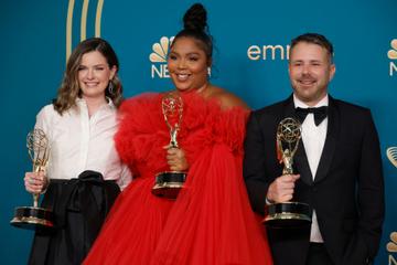 (L-R) Alana Balden, Lizzo, and Kevin Beisler, winners of Competition Program for “Lizzo’s Watch Out for the Big Grrrls,” pose in the press room during the 74th Primetime Emmys at Microsoft Theater on September 12, 2022 in Los Angeles, California. (Photo by Frazer Harrison/Getty Images)