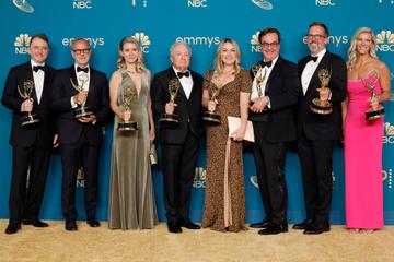 Lorne Michaels (3rd L) and writers/producers of "Saturday Night Live," winners of Outstanding Variety Sketch Series, pose in the press room during the 74th Primetime Emmys at Microsoft Theater on September 12, 2022 in Los Angeles, California. (Photo by Frazer Harrison/Getty Images)