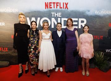 Niamh Algar, Elaine Cassidy, Florence Pugh, Sebastián Lelio, Emma Donoghue and Kila Lord Cassidy on the red carpet at the Irish premiere screening of THE WONDER at the Light House Cinema in Smithfield, Dublin.
Pic: Michael Chester
info@chester.ie