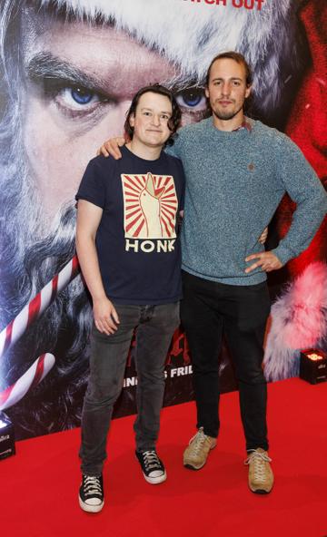Ian Martin and Lorenzo Pedrini pictured at a special preview screening of Violent Night at Odeon Point Square, Dublin. Violent Night starring David Harbour is in cinemas from this Friday December 2nd. Picture Andres Poveda