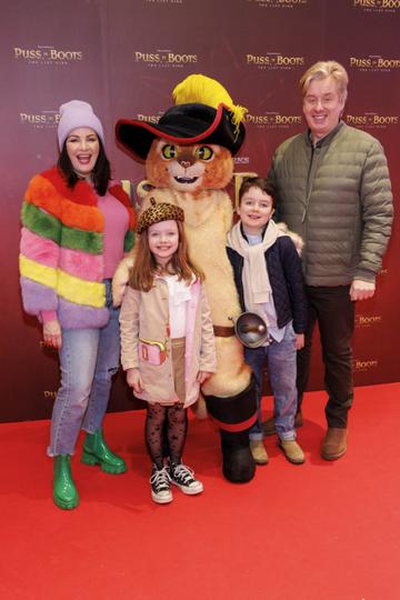 Triona McCarthy and William White with children Mini and Max pictured at a special preview screening of PUSS IN BOOTS: THE LAST WISH at Movies @ The Square. PUSS IN BOOTS: THE LAST WISH is in cinemas nationwide from February 3rd. Picture Andres Poveda 