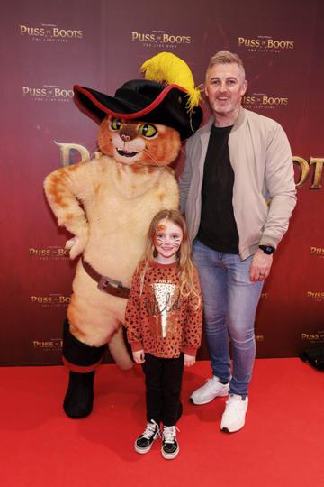 Phoenix Feery (5) and Aaron Feery from Glasnevin pictured at a special preview screening of PUSS IN BOOTS: THE LAST WISH at Movies @ The Square. PUSS IN BOOTS: THE LAST WISH is in cinemas nationwide from February 3rd. Picture Andres Poveda 
