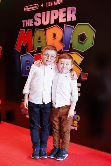 Michael Barrett (7) and Martin Barrett (5) from Omagh pictured at the Irish premiere screening of The Super Mario Bros. Movie at Light House Cinema, Dublin. The Super Mario Bros. Movie is in cinemas from Wednesday April 5th. Picture Andres Poveda
 