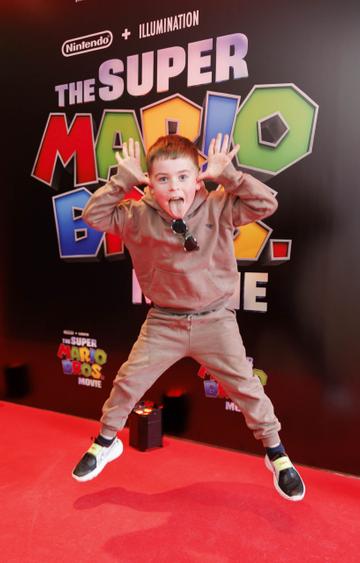 Harrison Murray (6) pictured at the Irish premiere screening of The Super Mario Bros. Movie at Light House Cinema, Dublin. The Super Mario Bros. Movie is in cinemas from Wednesday April 5th. Picture Andres Poveda
 