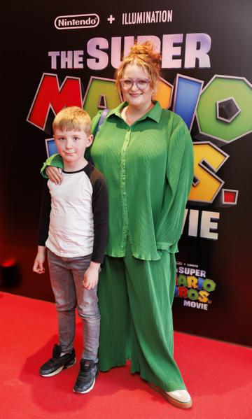 Louise McSharry with her son Sam Spierin (6) pictured at the Irish premiere screening of The Super Mario Bros. Movie at Light House Cinema, Dublin. The Super Mario Bros. Movie is in cinemas from Wednesday April 5th. Picture Andres Poveda
 