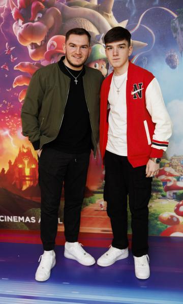 Bradley Marshall and Alex Marshall pictured at the Irish premiere screening of The Super Mario Bros. Movie at Light House Cinema, Dublin. The Super Mario Bros. Movie is in cinemas from Wednesday April 5th. Picture Andres Poveda
 