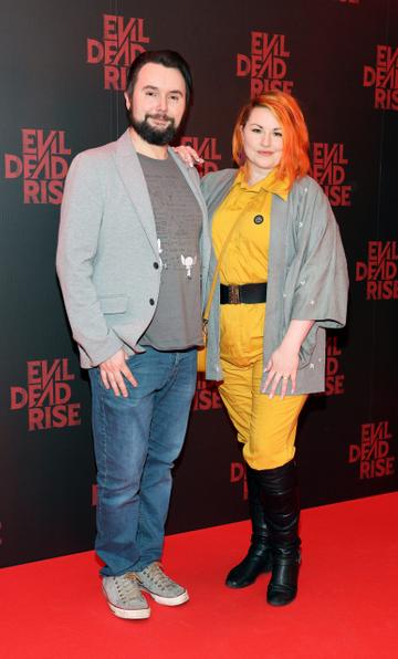 Rob Jones and Suzanne Carla pictured at the European Premiere of EVIL DEAD RISE at the Lighthouse Cinema,Dublin. The new film in the legendary franchise was written and directed by Irish
filmmaker Lee Cronin.

Picture Brian McEvoy Photography
