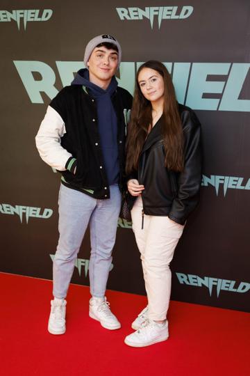Mike Gibson and Abbie Duggan pictured at a special preview screening of Renfield at Light House Cinema, Dublin. Renfield, starring Nicolas Cage & Nicholas Hoult is exclusively in cinemas from this Friday April 14th. Picture Andres Poveda
