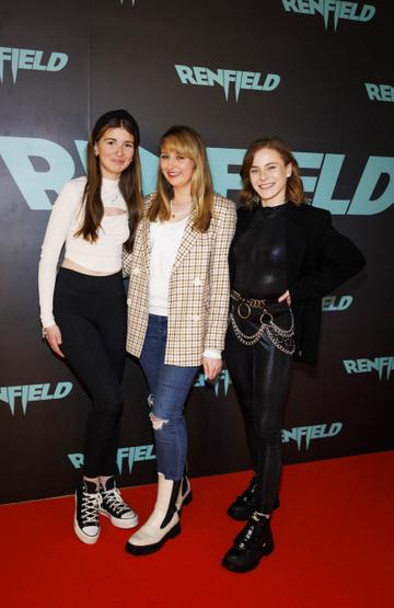Christina Morrin, Kelly McGrattan and Evlynn Breen pictured at a special preview screening of Renfield at Light House Cinema, Dublin. Renfield, starring Nicolas Cage & Nicholas Hoult is exclusively in cinemas from this Friday April 14th. Picture Andres Poveda