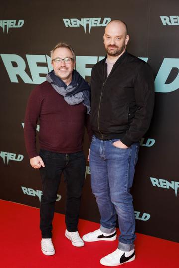Max Henderson and Michael O'Higgins pictured at a special preview screening of Renfield at Light House Cinema, Dublin. Renfield, starring Nicolas Cage & Nicholas Hoult is exclusively in cinemas from this Friday April 14th. Picture Andres Poveda
