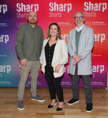 Daniel Lloyd, Sinead Stimpfig and Andrew Byrne at the special screening of Virgin Media Television Sharp Shorts in association with Fís Éireann/Screen Ireland at the Lighthouse Cinema ,Dublin.
Picture Brian McEvoy