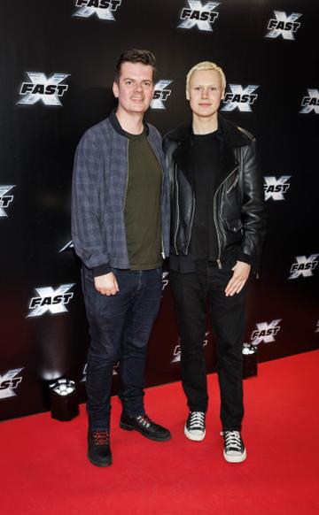 John Kenny and Patrick Blue pictured at the Irish premiere screening of FAST X at Cineworld, Dublin ahead of its release in cinemas nationwide this Friday 19th May. Picture Andres Poveda